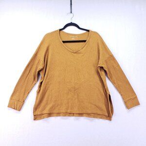 AMERICAN EAGLE Long Sleeve Shirt Waffle Knit Relaxed Mustard Yellow Size Small